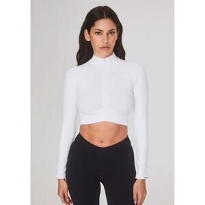 XS Joja White Quarter Zip Long Sleeve Cropped Exhale NWOT